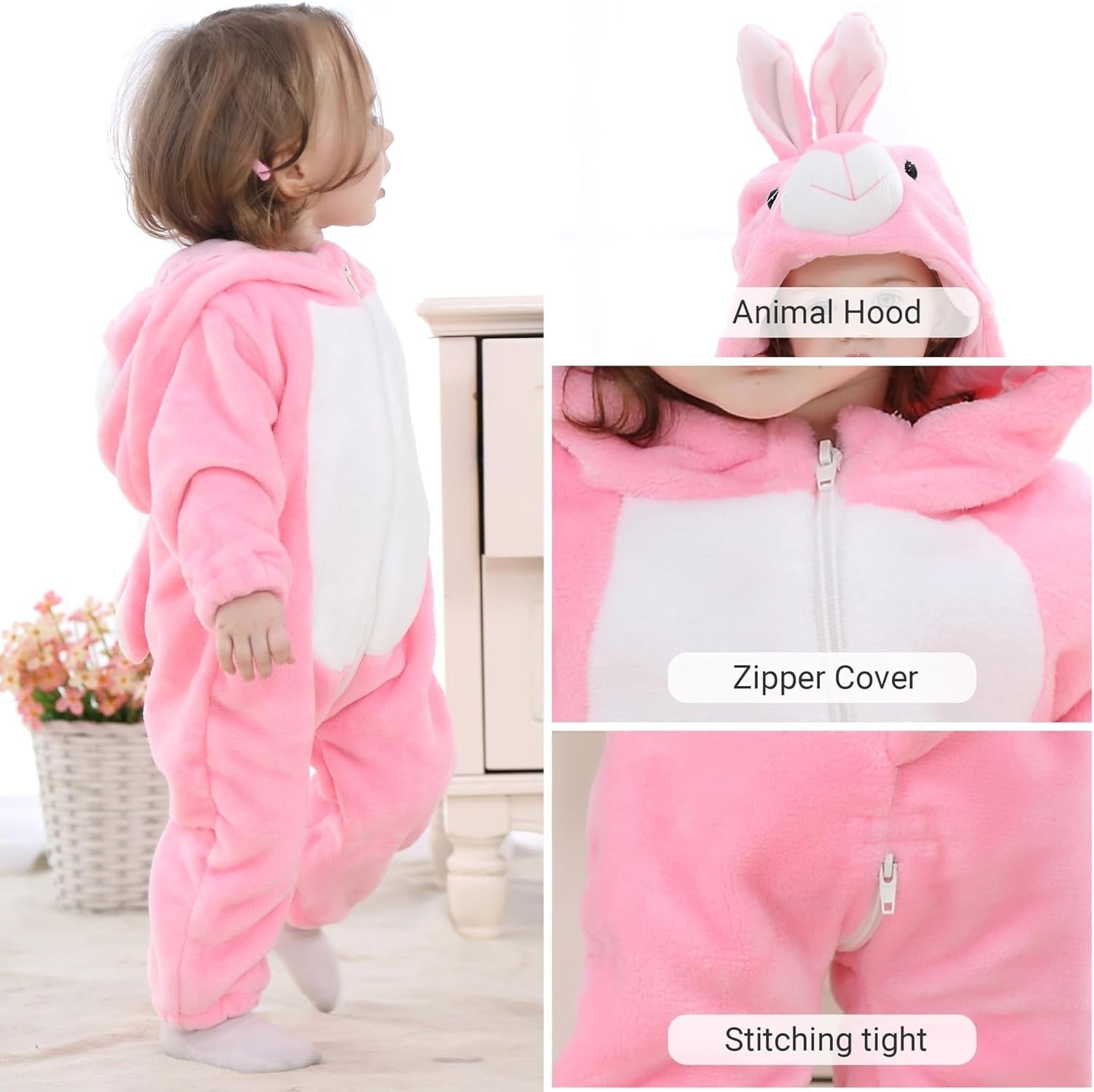 WIBACKER 0-3T Unisex Baby Animal Costume Winter Autumn Flannel Hooded Romper Christmas and Halloween Dinosaur Cosplay Jumpsuit