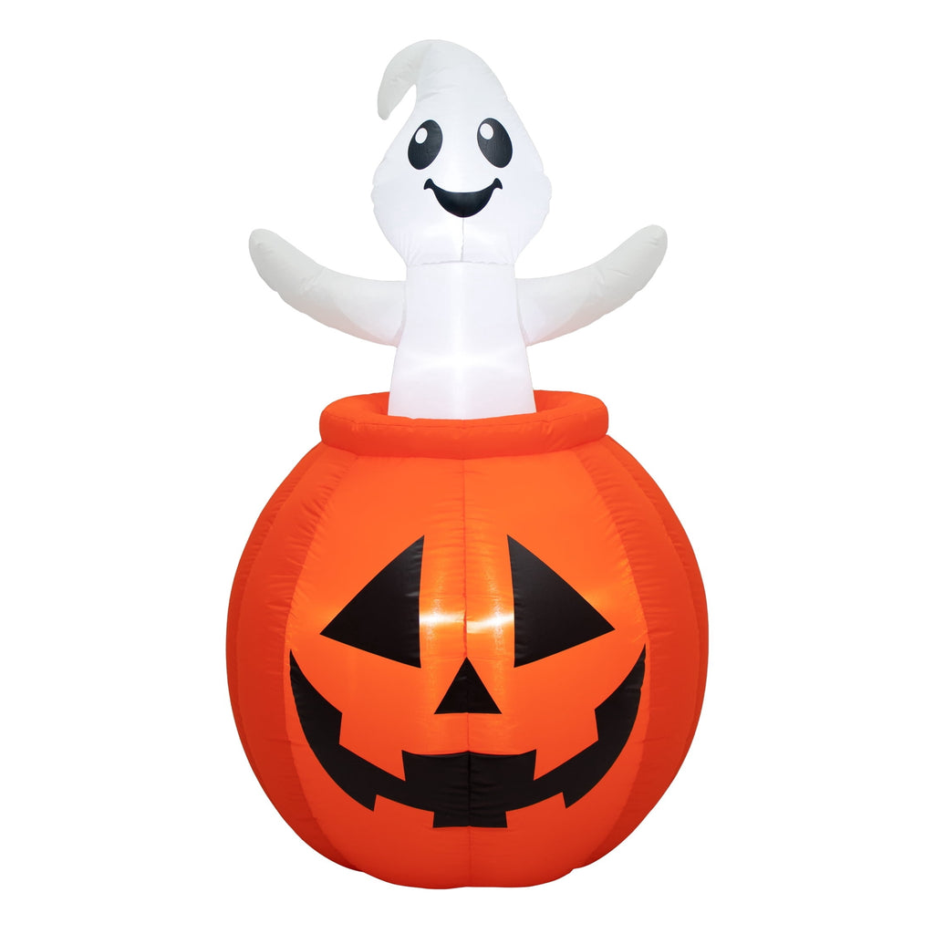 Animated Pop-Up Jack-o'-Lantern Ghost Airblown Yard Inflatable, Orange and White, 5', Halloween by Way To Celebrate