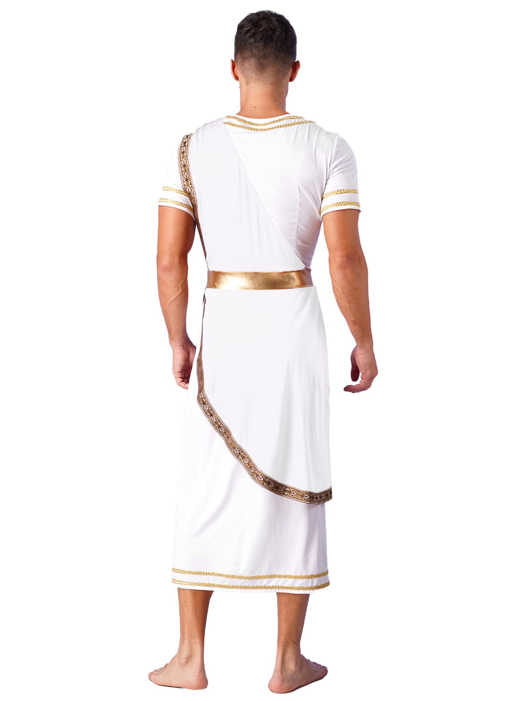 iixpin Mens Halloween Toga Robe Ancient Roman Costume Short Sleeve Greek God Tunic with Belt Yellow 3XL