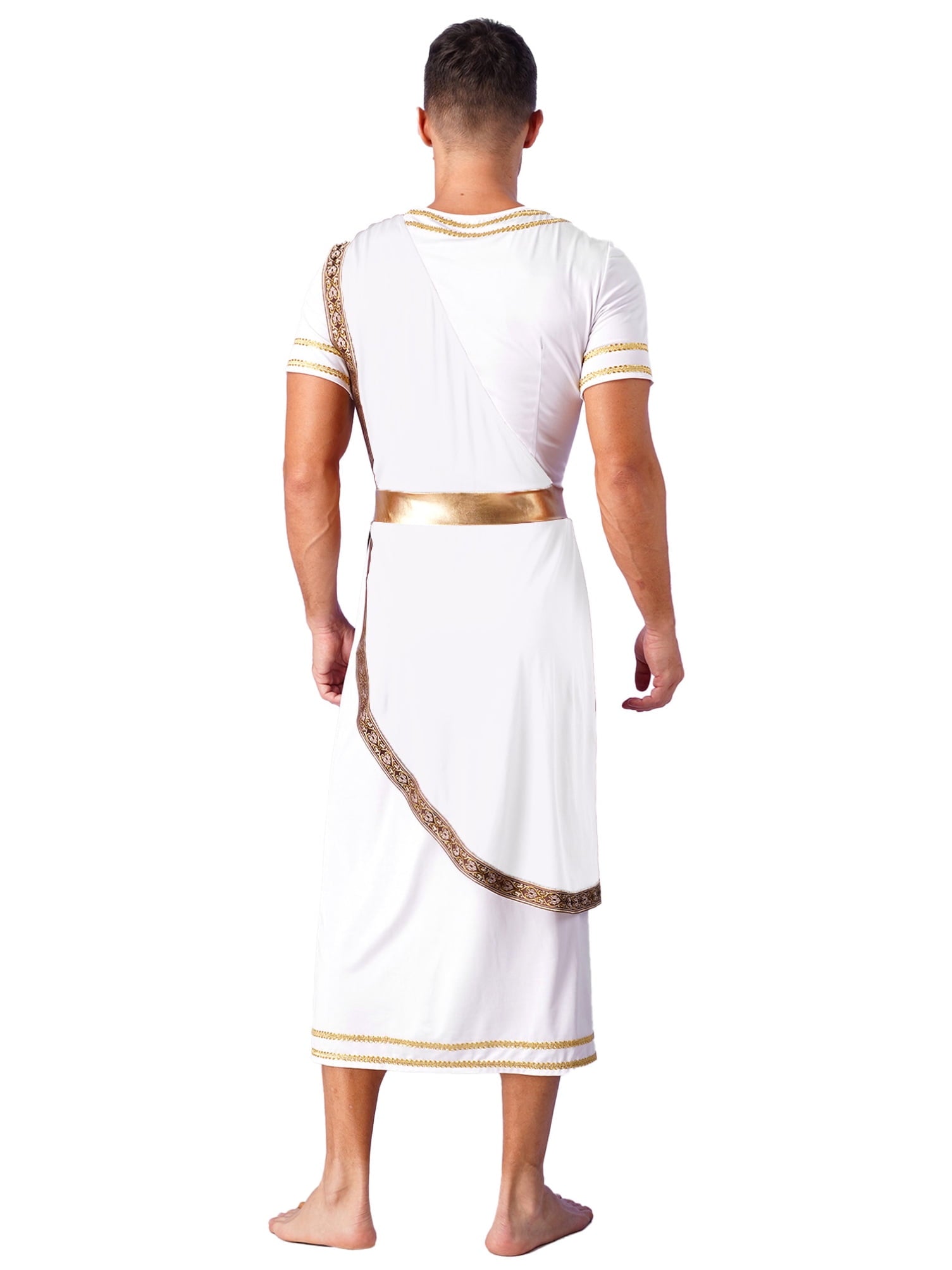 iixpin Mens Halloween Toga Robe Ancient Roman Costume Short Sleeve Greek God Tunic with Belt Yellow 3XL