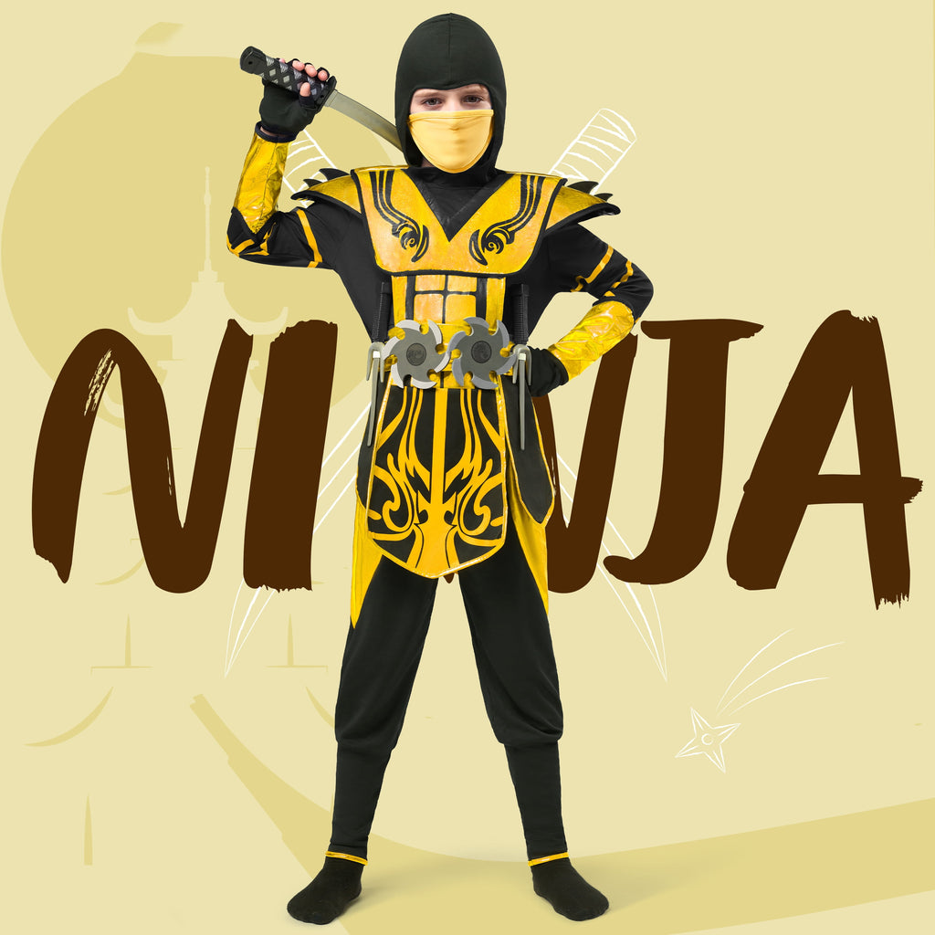 Joyfy Kids Golden Ninja Costume for Toddler Boys Halloween Dress Up Age Up to 12 Years