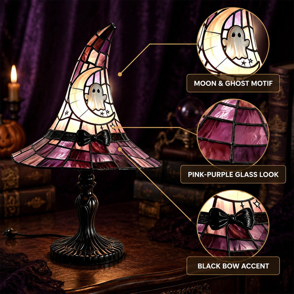 Halloween Decor Witch Hat Lamp, LED Halloween Night Light, Halloween Decorations Indoor, Witchy Decor for Shelf Mantel Table, Gothic Home Decoration