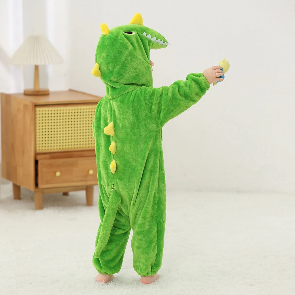 WIBACKER 0-3T Unisex Baby Animal Costume Winter Autumn Flannel Hooded Romper Christmas and Halloween Dinosaur Cosplay Jumpsuit