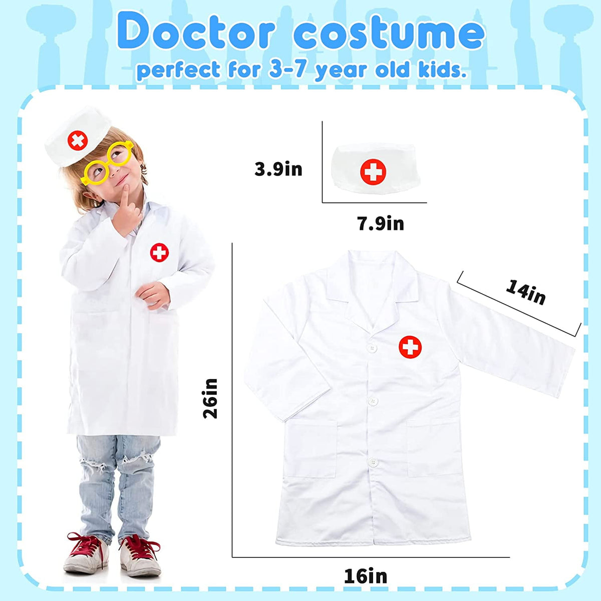 NimJoy 14Pcs Doctor Costume Dress-up Set Pretend Role Play Nurse Kit Preshool Toy for Kids 3-6 Years Toddler Boys GirlsBirthday Christmas Present, Blue