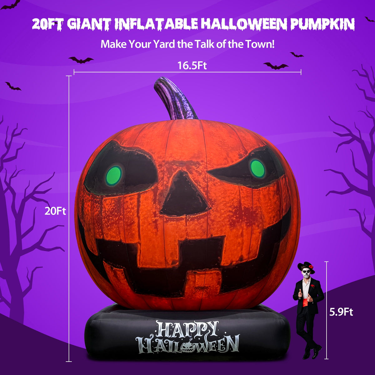 Wellcomer 20ft Giant Inflatable Pumpkin with Blower - Halloween Outdoor Decor