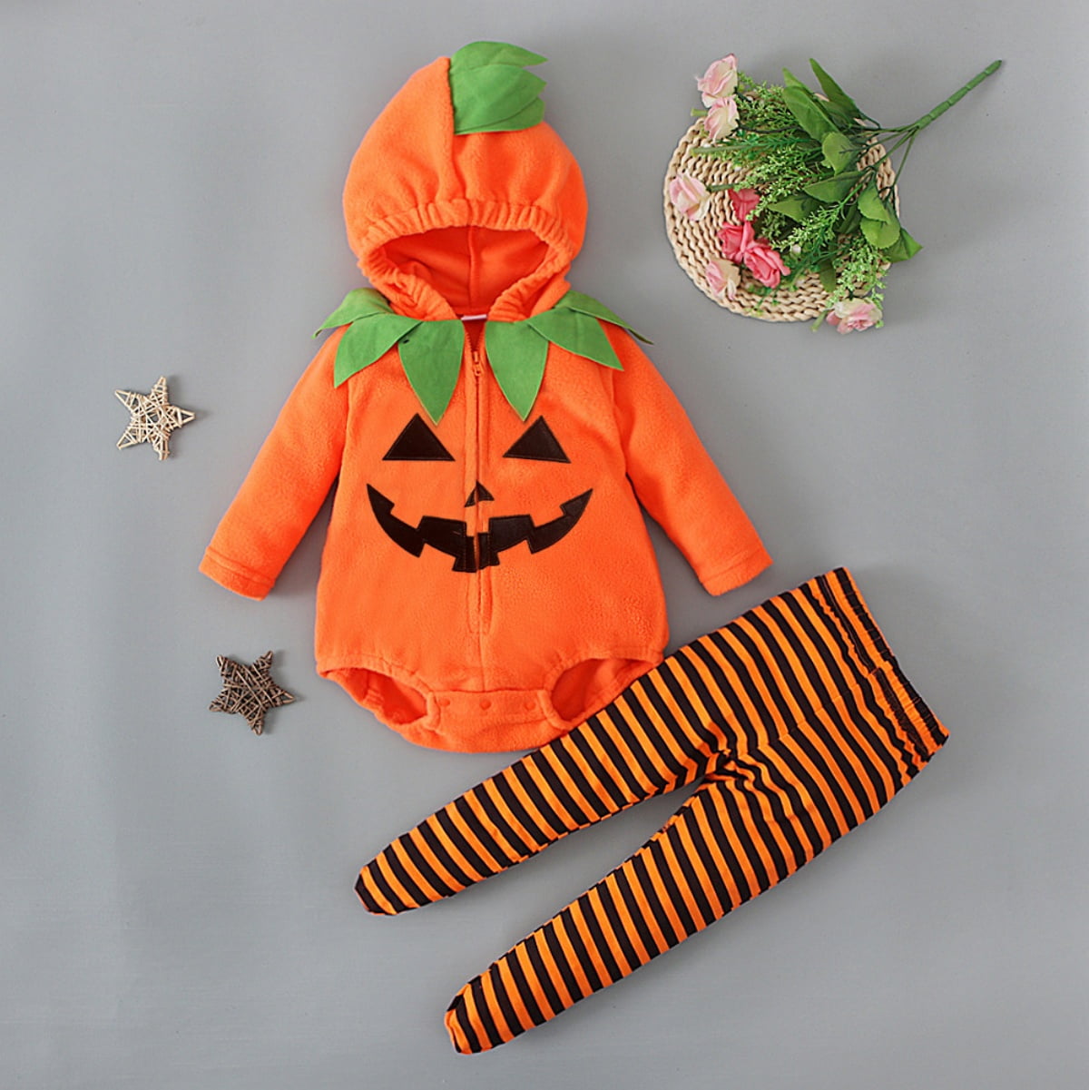 ATAIKU Newborn Infant Baby Boy Girl Fleece Halloween Pumpkin Costumes Toddler Hoodie Cosplay Party Clothes 12-18 Months