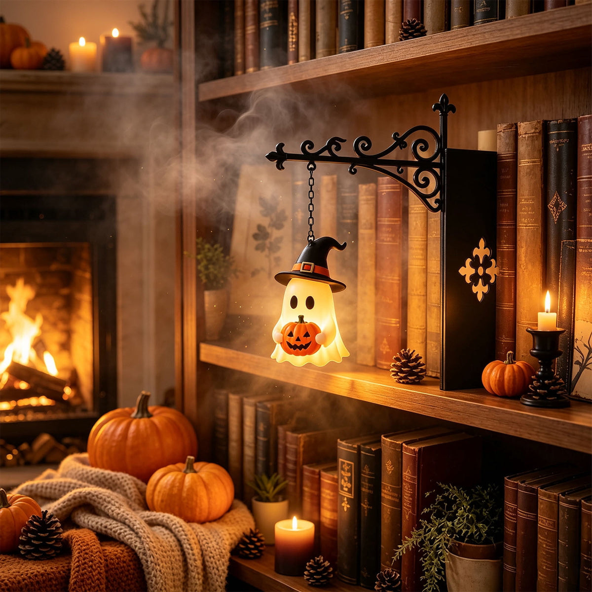 Halloween Ghost Library Lantern Decorative Bookshelf Lighting, Reading Book Shelf Lights for Study Reading Corner Home Library Gift for Book Lovers Bookworms