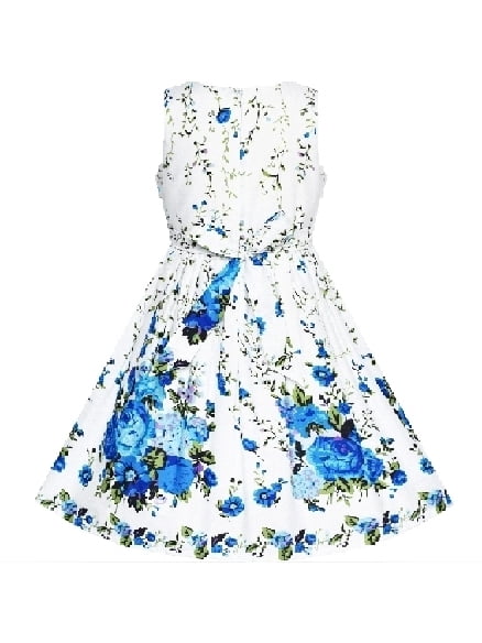 Sunny Fashion Girls Dress Sleeveless Rose Floral Butterfly Garden Party Sundress Cotton Blue 9-10 Years