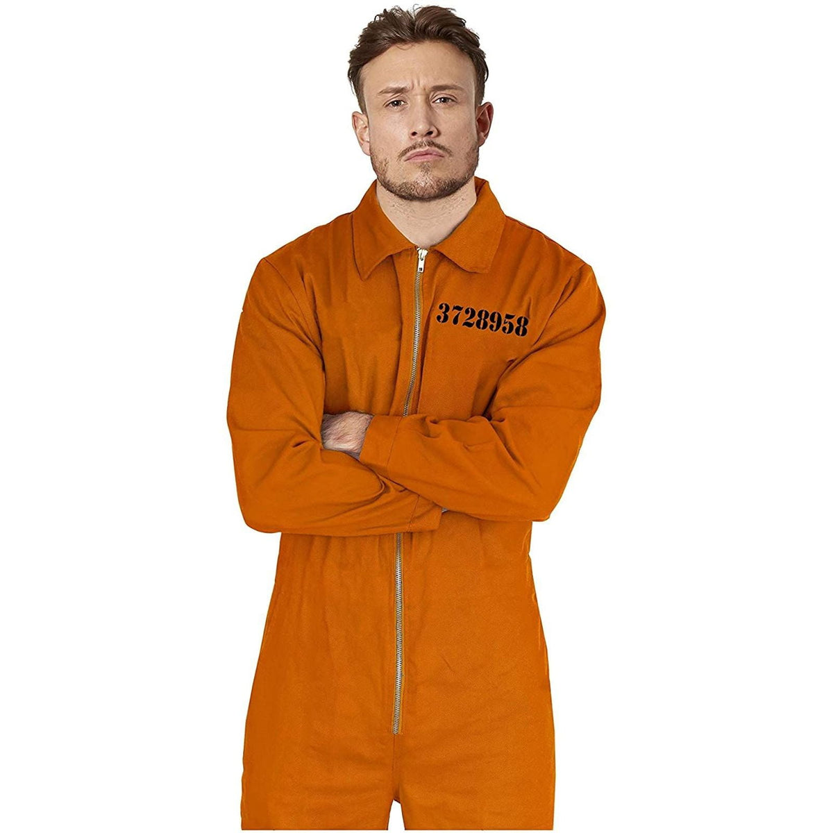 Orange Prisoner Jumpsuit for Adult Men Halloween Party Costume, Jail Inmate Convict Cosplay, Size L Large
