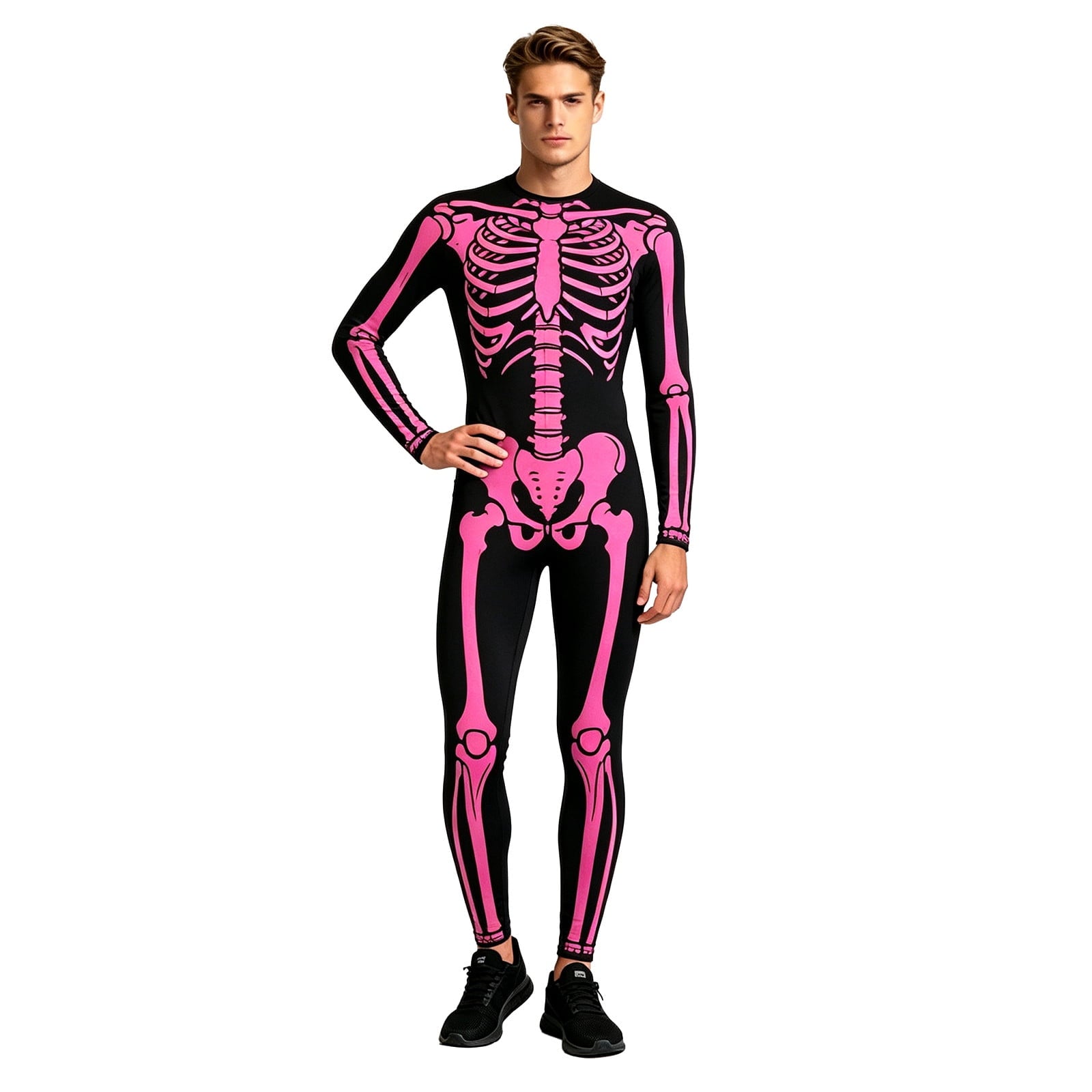 FASHOFT Men's Bone Graphic Halloween Costumes Cosplay Outfit Skeleton Design Theme Party Stage Performance Dress Up Halloween Costume L