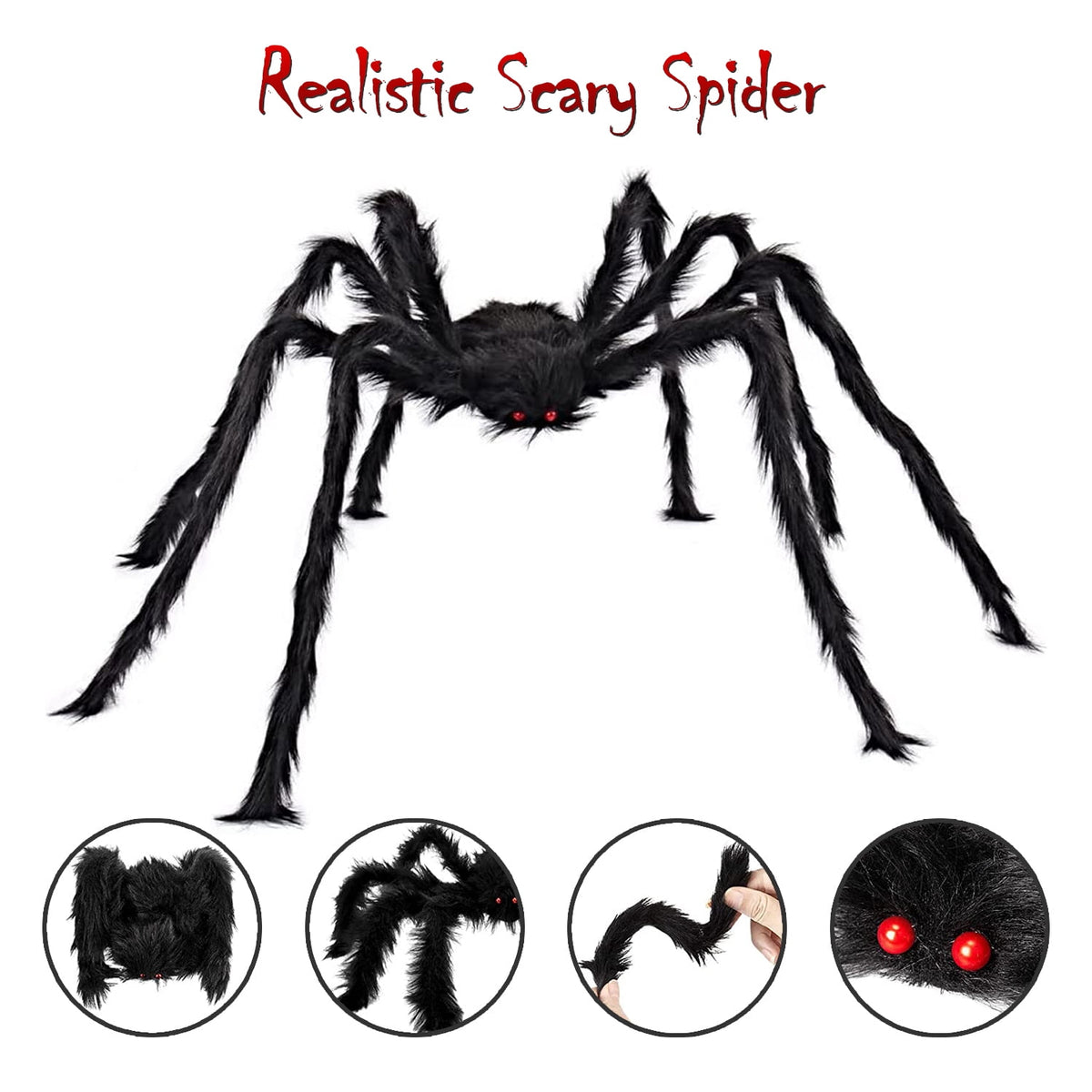 Halloween Spider Decorations, 6 Pcs Realistic Hairy Spiders Set, Scary Spider Props for Indoor, Outdoor and Yard Creepy Decor(50", 35", 30", 20", 12", 12")
