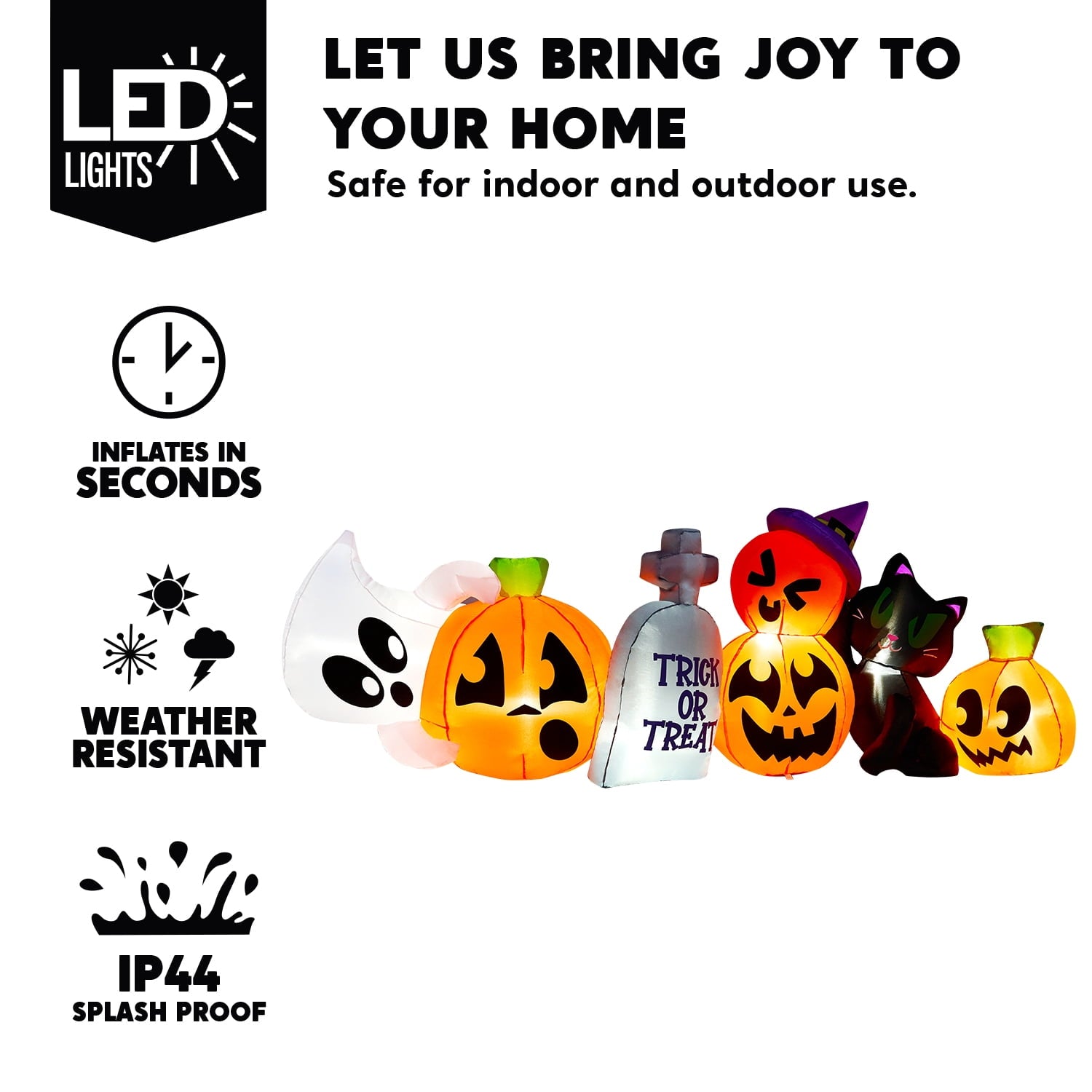 Joyfy 7 ft Halloween Inflatable Long Pumpkin with Witch's Cat Decorations Inflatables with Build-in LEDs,Halloween Decor Outdoor Blow Up Yard Decorations