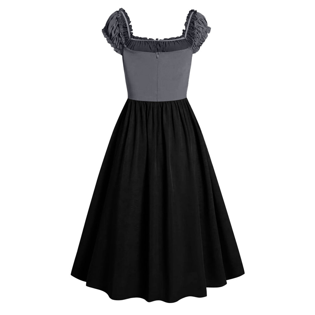 Tejiojio Fall Women Plus Size Party Dress Flower Lace Insert Mock Button Bowknot Vintage Dress