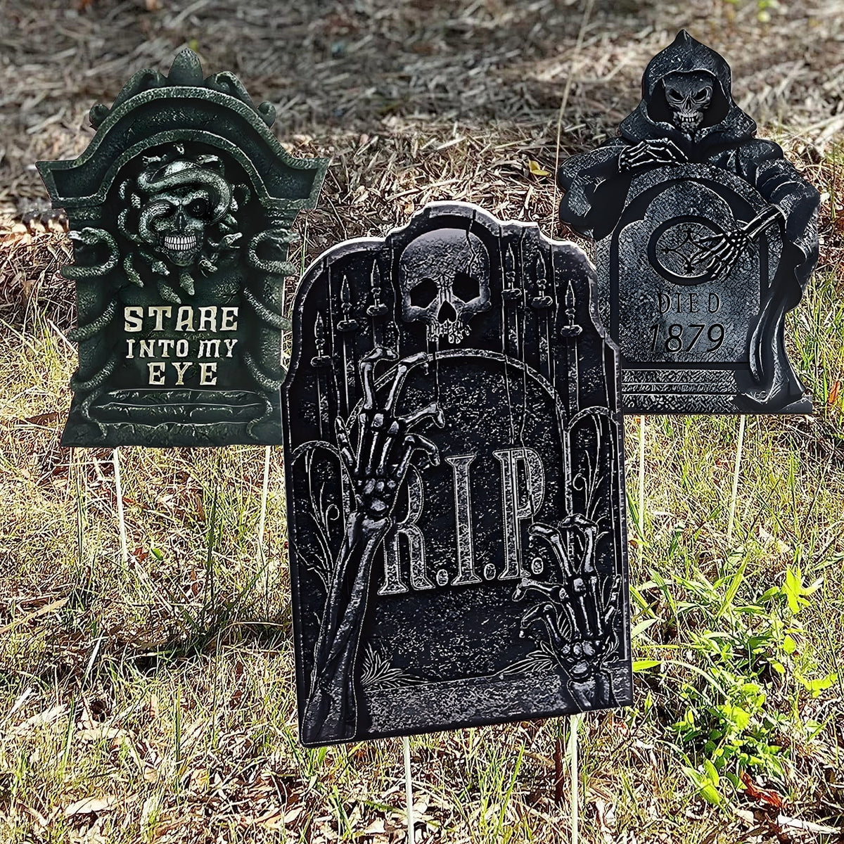 Gamexcel Halloween Gravestone Yard Signs, 10 Pack Tombstone Decorations with Stakes for Lawn, Garden and Haunted House