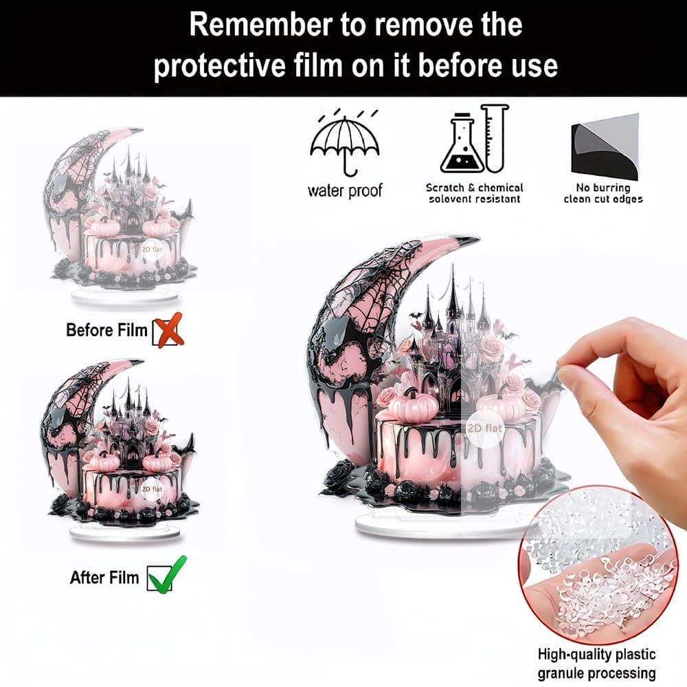 Mauxuk Halloween Black Witch Acrylic Decor - Gothic 2D Tabletop Centerpiece for Spooky Party, Haunting Mantel Decor, Gift for Horror Fans, 8-Inch Tall with Stand