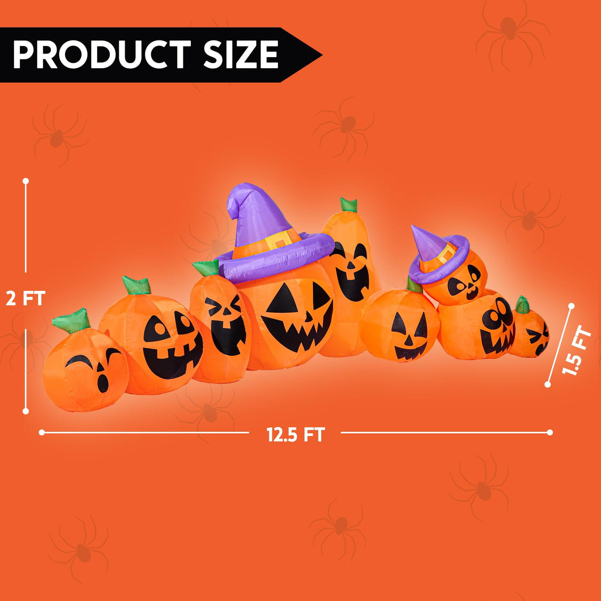 Joyfy 7 ft Halloween Inflatable Long Pumpkin with Witch's Cat Decorations Inflatables with Build-in LEDs,Halloween Decor Outdoor Blow Up Yard Decorations