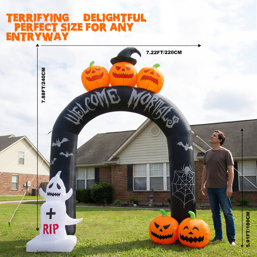 MAGOTAN 5 FT Halloween Inflatables Cape Pumpkin Outdoor Decorations Cape Pumpkin Halloween Inflatable Blow Up Halloween Cape Pumpkin Decoration Build-in LED Lights