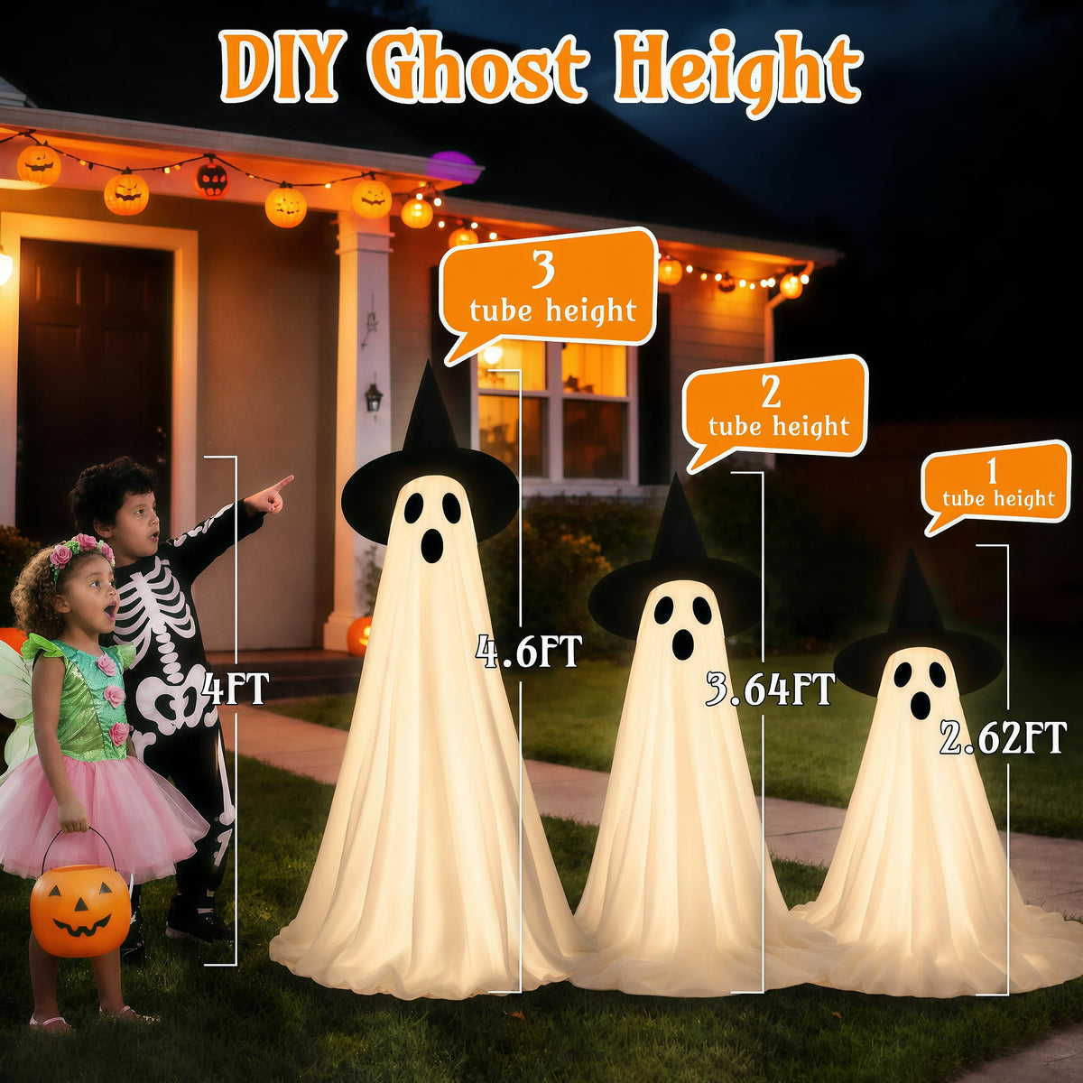 HiberyHom 2 Pack 4.6 FT Halloween Ghost Decor, Early Halloween Decorations, Light Up Ghost for Front Porches Yard Garden, Halloween Decorations Outdoor