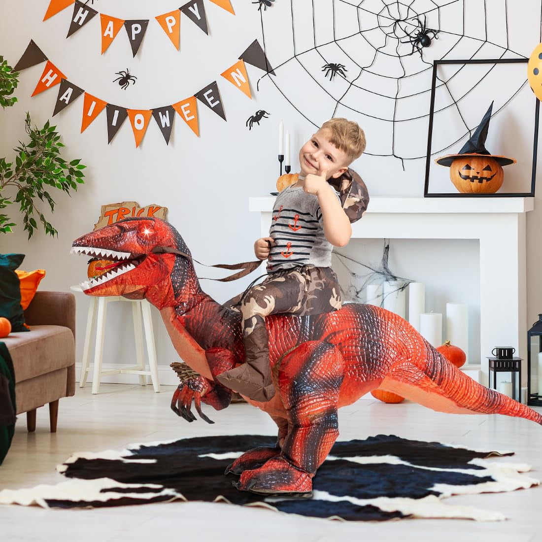 GOOSH 36 Inch Kids Inflatable Dinosaur Costume Blow Up Dinosaur Costume, Funny Inflatable Halloween Costume Boys Girls Kid Unisex Inflatable Dino Costume for Halloween Party Cosplay