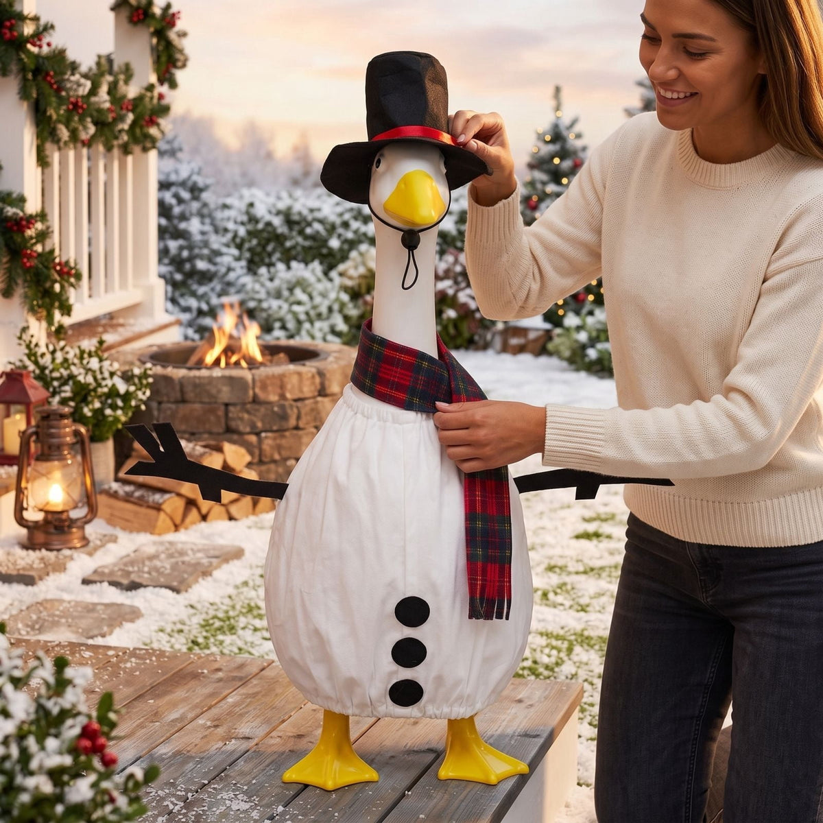 Thanksgiving Harvest Outfit for 23" Porch Goose, Goose Fall Theme Dress in White&Orange with Headwear Fall Harvest Decor for 23" Goose Outdoor Patio Yard Lawn Decoration