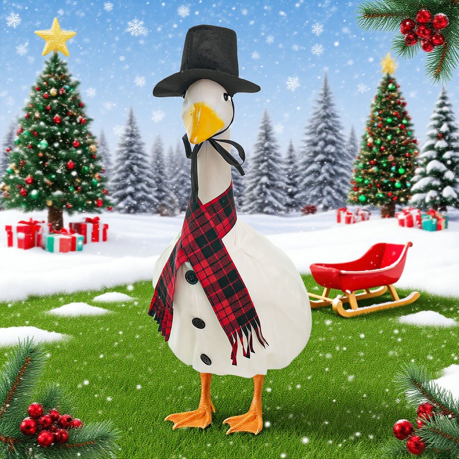 Sruoe Christmas Porch Goose Outfits, Porch Goose Clothes, 23 Inch Cement Goose Clothes Dress, Duck Clothes for Spring Easter Holiday Outdoor Garden Yard Lawn Patio Statue Decor