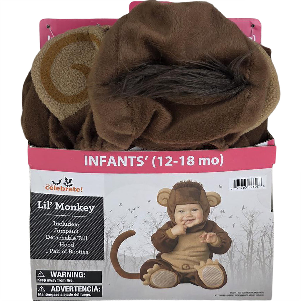 Lil Monkey Halloween Costume for Infant, Size 12-18M, by Way to Celebrate