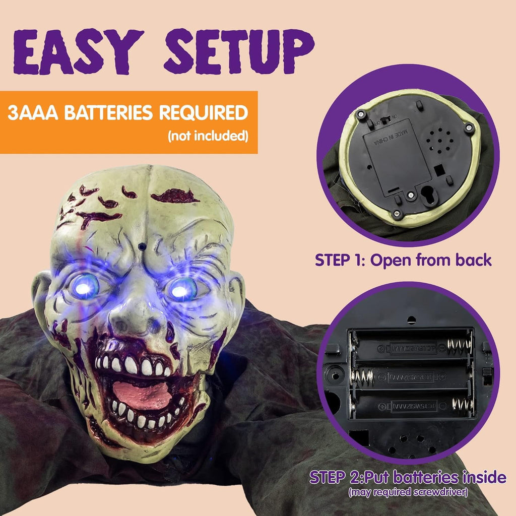 Joyfy Halloween Decorations Outdoor Groundbreaker Creepy Life Size Light Up Climbing Zombie Groundbreaker with Sound,Motion Activated Halloween Decorations Haunted House Decorations