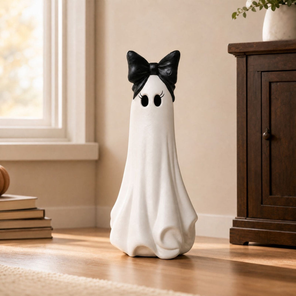 Halloween Decorations Clearance! Cute Kissing‑Face Witch Statue With Bow Hat & Mesh Skirt, Tabletop Ornament for Shelf Indoor Home Halloween Decor