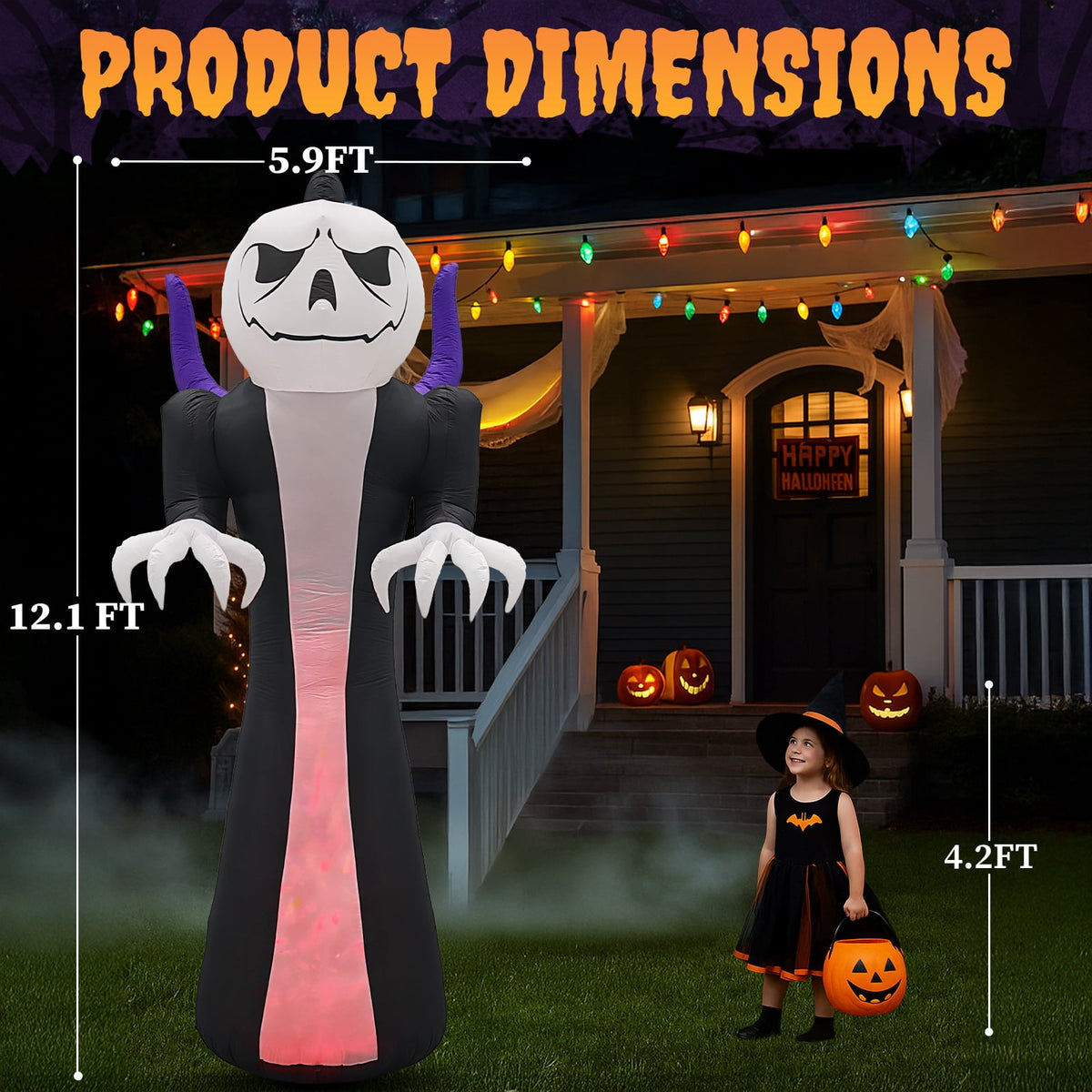 Zimtown 12 FT Halloween Inflatables Ghost Outdoor Halloween Decoration w/ Pumpkins Head