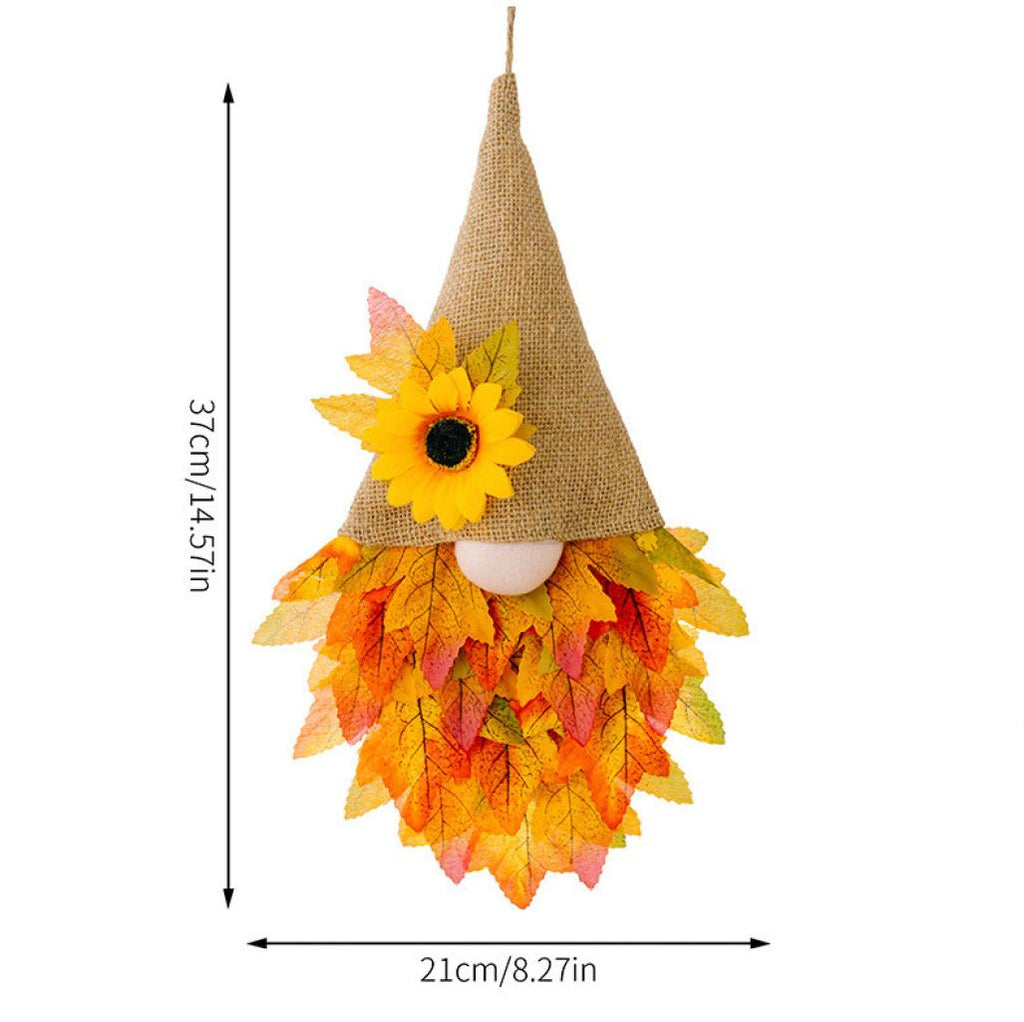 Fall Maple Leaf Gnome Wreaths for Front Door with Lights, 14.6'' Autumn Door Wreath Gnome, Maple Leaf Fall Decorations Wreath, Fall Wreath for Halloween Decorations, Thanksgiving, Harvest Festival