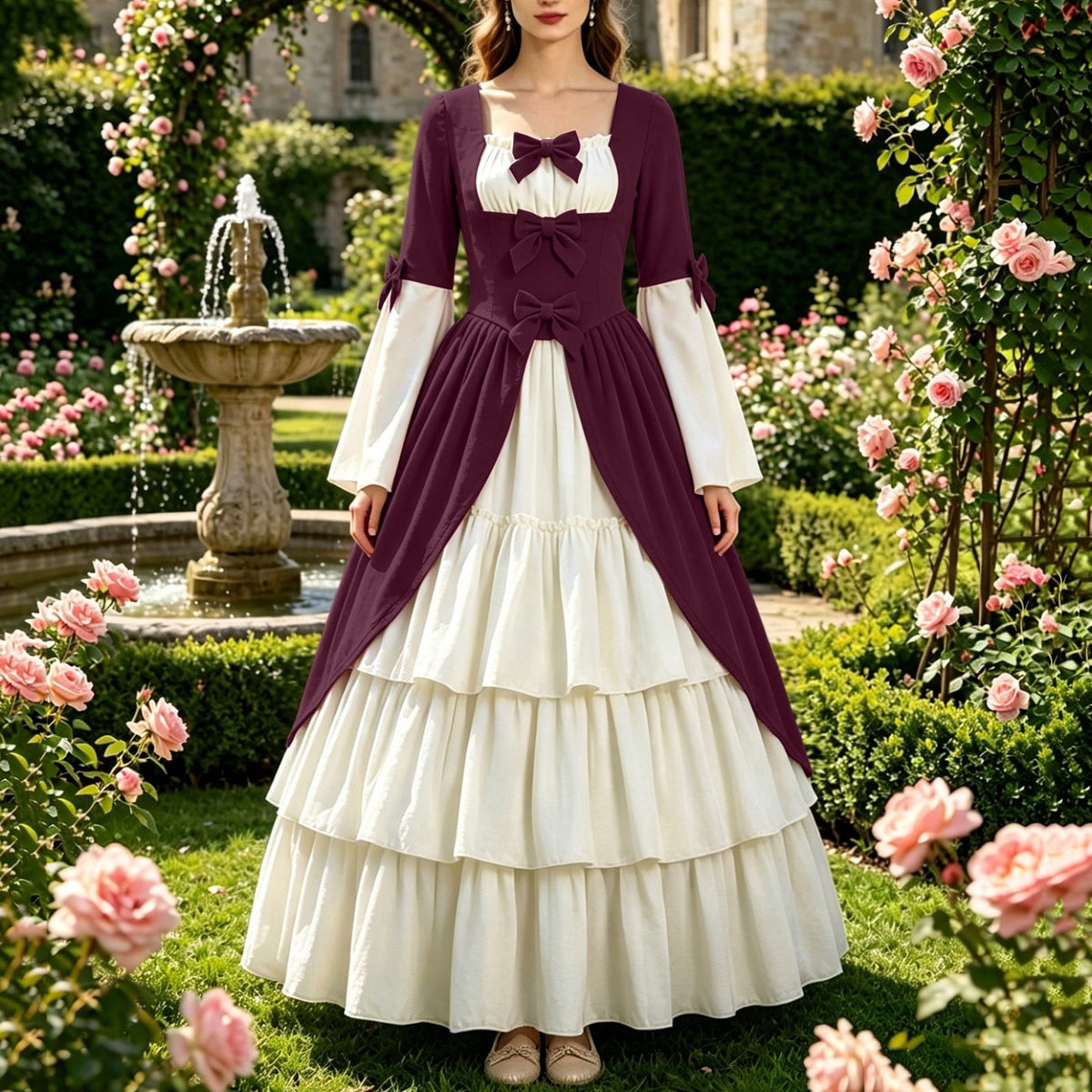 Gothic Dresses for Women Medieval Renaissance Halloween Costume Lace Up Corset High Low Ruffle Hem Square Neck Vintage Gown