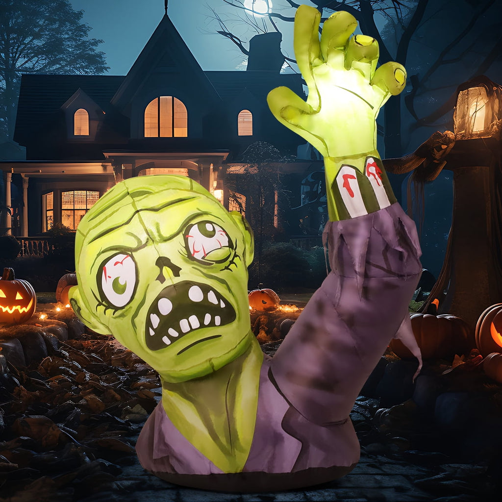 GOOSH Halloween Inflatable 5 FT Zombie Inflatable Shaking Hands, Zombie Inflatable Halloween Decorations Scary Halloween Blow Ups with LED Lights, Halloween Inflatables Clearance for Holiday/Party