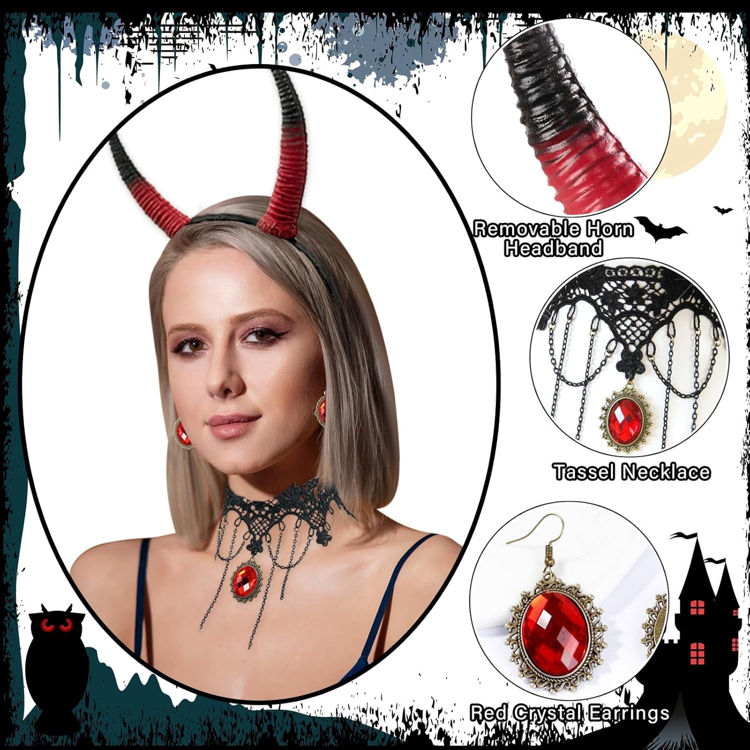 HIFOT 6pcs/set Spider Costume Adult Spider Web Poncho Tights Spider Necklace Chocker Earings Mask and Witch Hat Halloween Costumes for Women