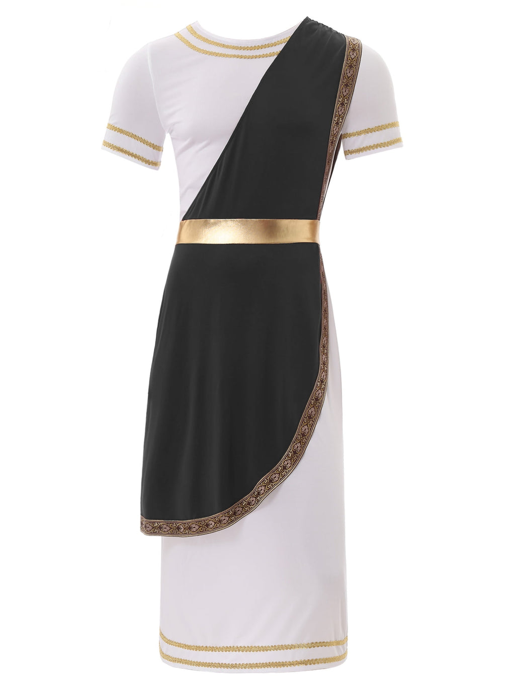iixpin Mens Halloween Toga Robe Ancient Roman Costume Short Sleeve Greek God Tunic with Belt Yellow 3XL