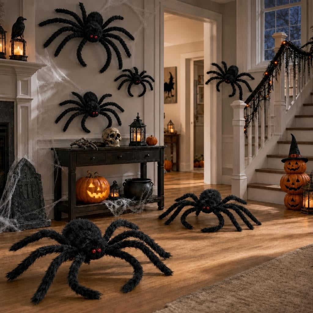 Scidweet Halloween Spider Decorations, 7 Pack Scary Spider Props Cobwebs Halloween Outdoor Indoor Party Yard Decor