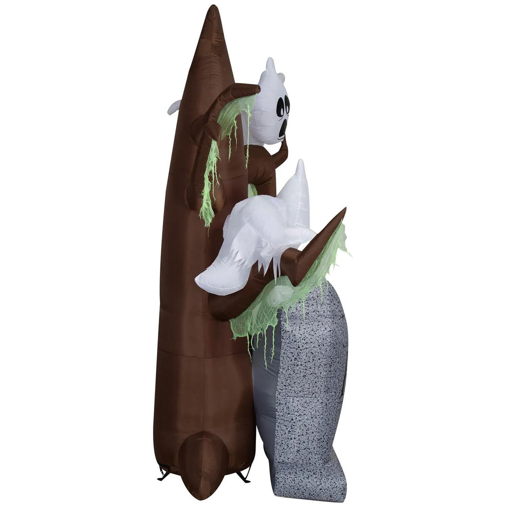8 Ft. Airblown Blowup Inflatable Tombstone with Haunted Ghost Tree ShortCircuit Lightshow Halloween Outdoor Yard Decoration