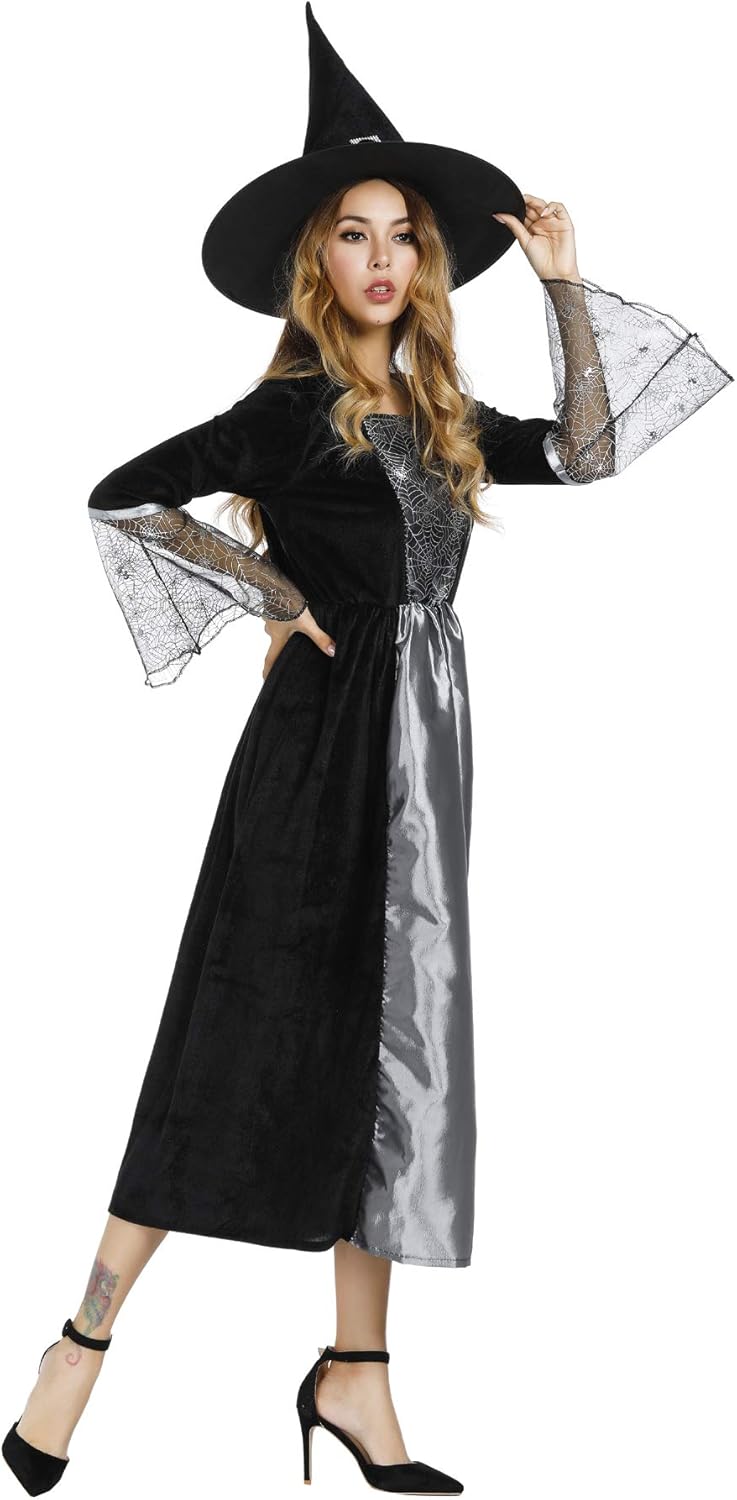 Halloween Witch Costume for Women, Halloween Gothic Witch Dresses for Fancy Dress Party Purple XL