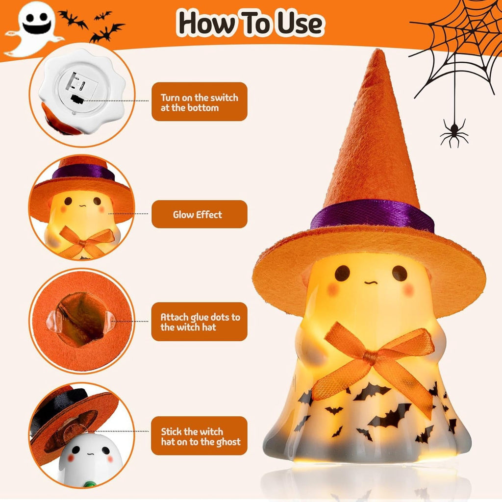 Fwttom Ghost Night Light, Halloween Lights Cute Ghost Reading Book Lamp, Halloween Decorations Indoor Light Up Ghost Statue Ghost Light for House Mantel Bedside