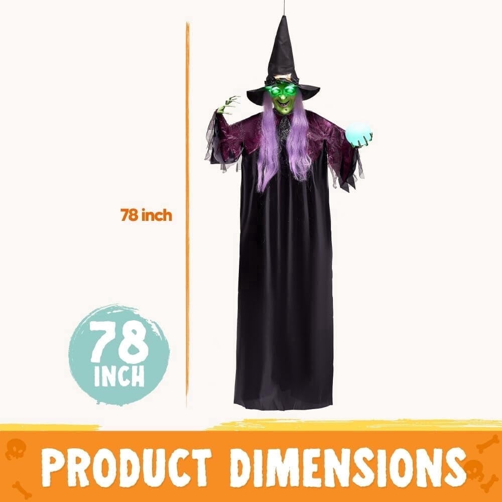 Joyfy 47" Halloween Decorations Outdoor,Life Size Animated Witch Scary Decorations Halloween Motion Activated Witch with LED Eyes & Sound,Haunted House Decor