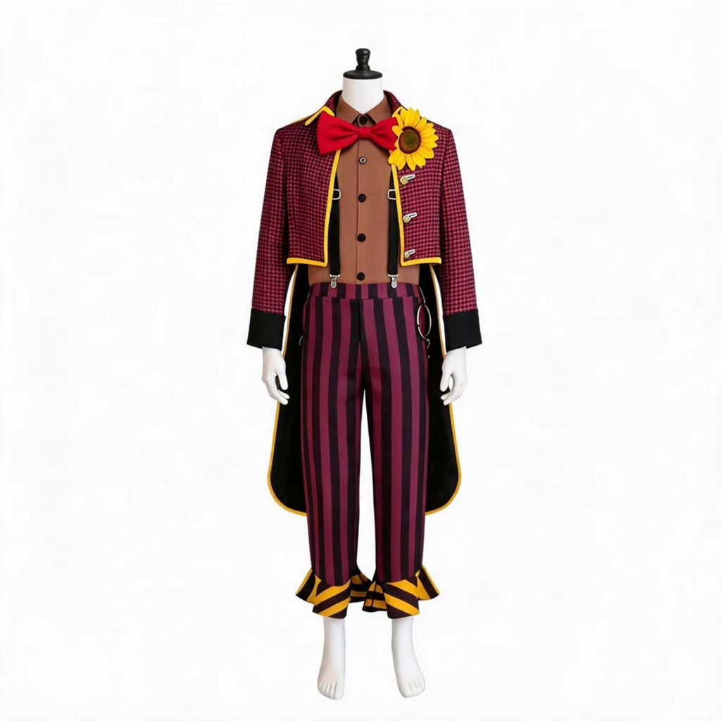 Men Halloween Circus Clown Costume Set Checked Jacket Striped Pants Vintage Jester Carnival Performer Cosplay Outfit