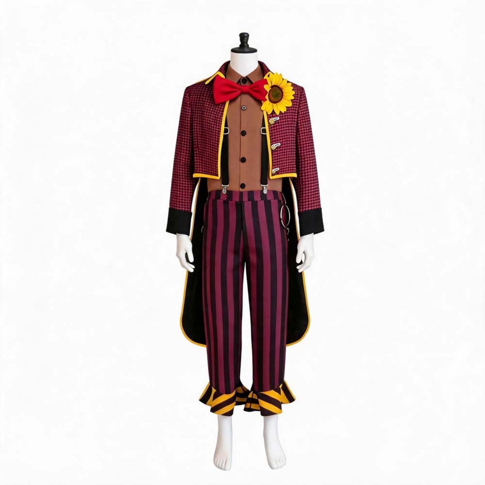 Men Halloween Circus Clown Costume Set Checked Jacket Striped Pants Vintage Jester Carnival Performer Cosplay Outfit