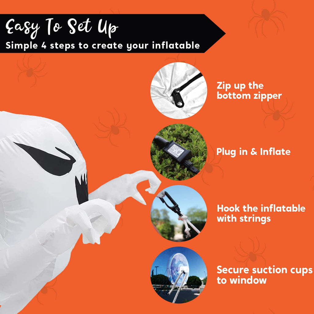 Joyfy 4.5 FT Halloween Inflatable Decorations Outdoor Scary Flying Ghost Broke Out from Window with Built-in LED Blow Up Inflatable for Window Decoration Yard Garden Lawn Decor