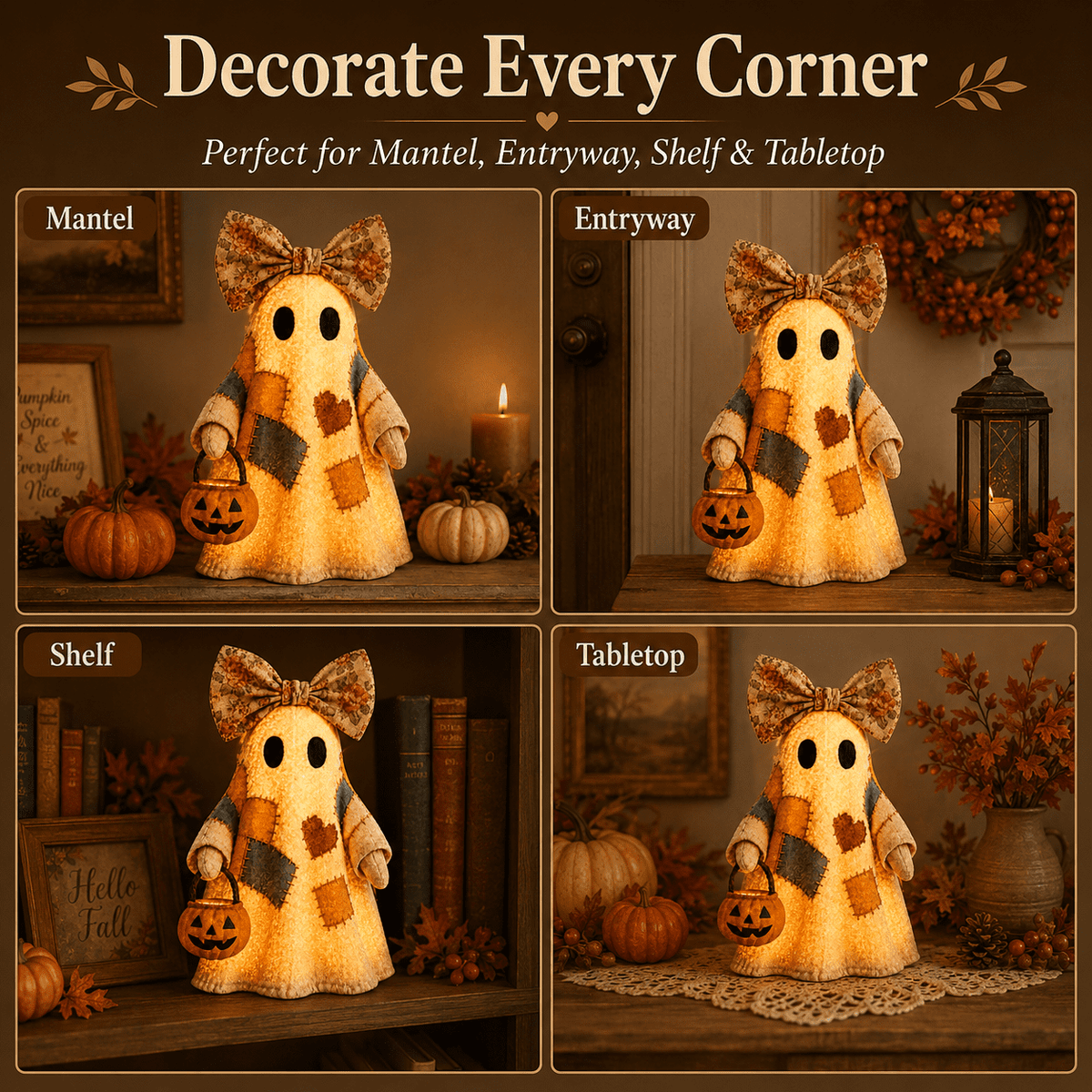 Diceymbol Halloween Decorations and Fall Decor, Halloween Venue Decoration Ghost Props LED Illuminated Ghost Decorations for Tabletop, Mantel, Shelf Indoor Outdoor 9.05 inch