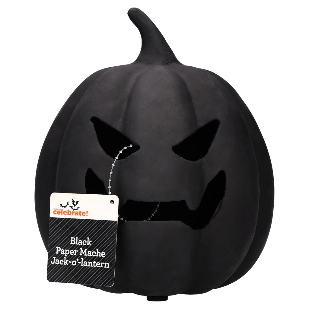 Paper Mache Jack-o'-Lantern Decoration, Black, 8.25", Halloween by Way To Celebrate