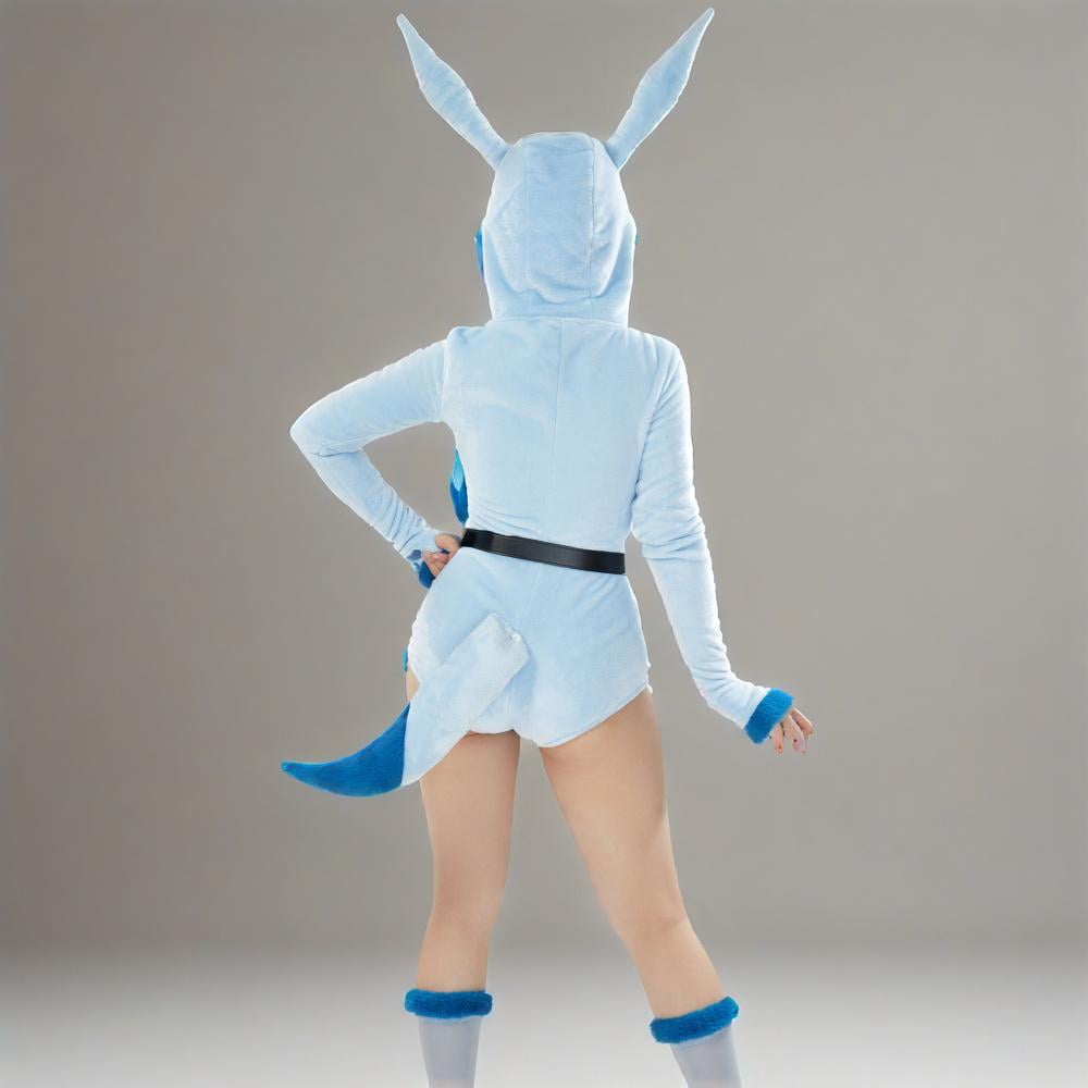 Women sexy Fluffy Hooded Bodysuit Halloween Deep V Kawaii One Piece Lingerie Rompers with Choker and Socks