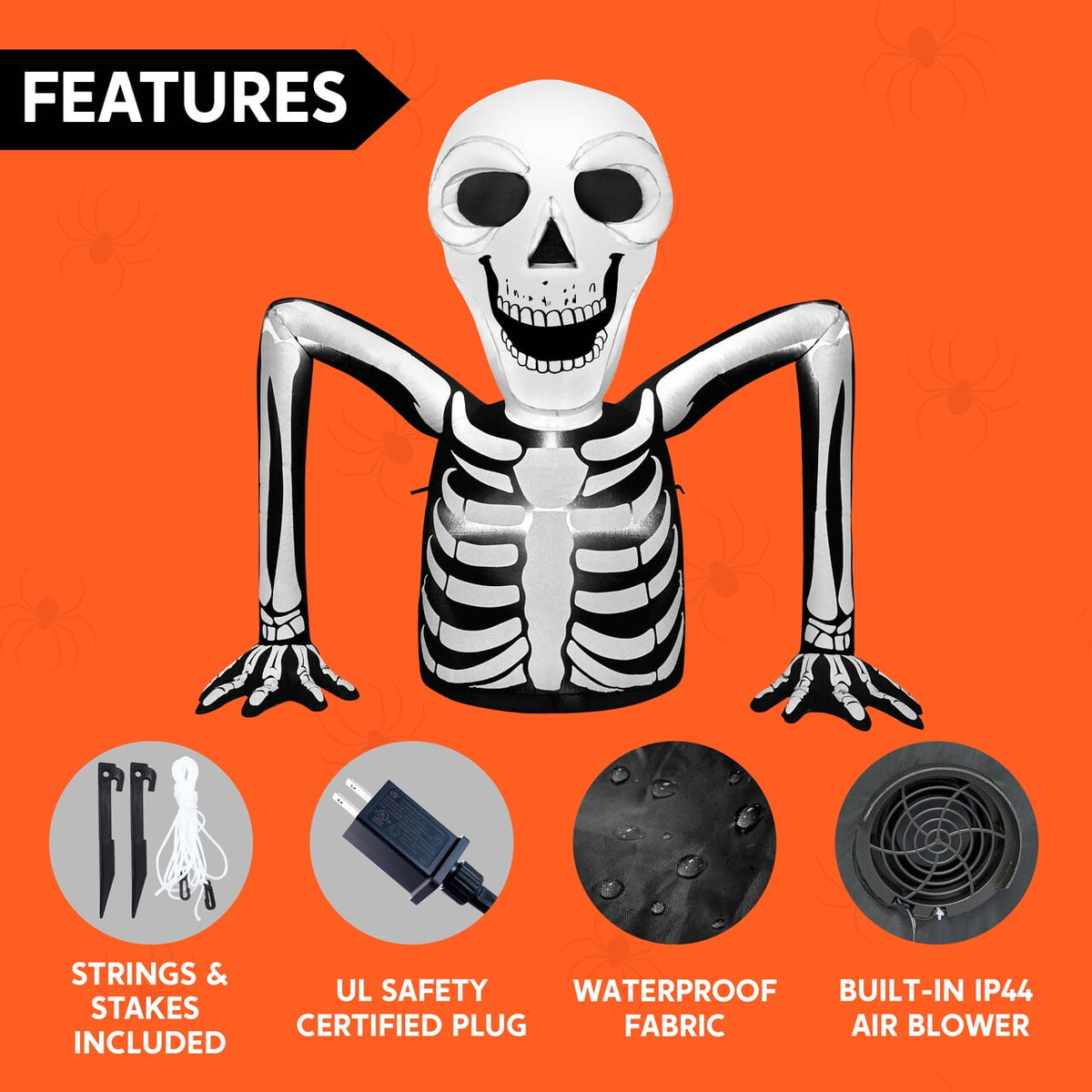Joyfy 5.5ft Halloween Inflatables Long Light Up Skeleton Ground Breaker Halloween Inflatables Outdoor Decorations,Blow up Halloween Yard Decorations