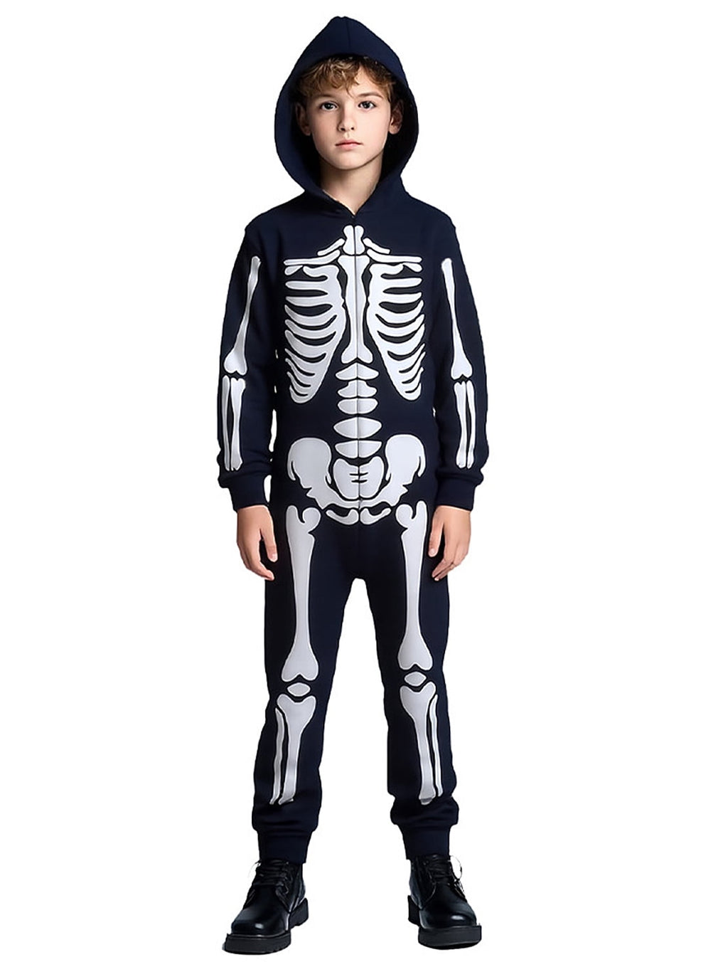 WIBACKER Glow-in-the-Dark Skeleton Costume for Boys and Girls, Halloween Fancy-Dress Jumpsuit Outfit for Children Aged 3-10 Years