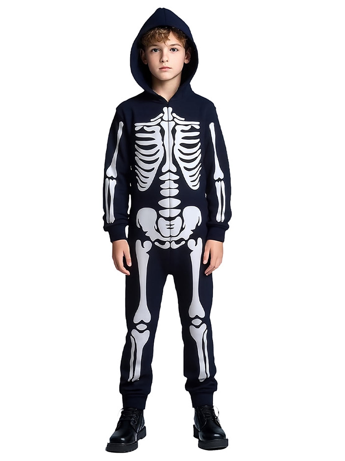 WIBACKER Glow-in-the-Dark Skeleton Costume for Boys and Girls, Halloween Fancy-Dress Jumpsuit Outfit for Children Aged 3-10 Years