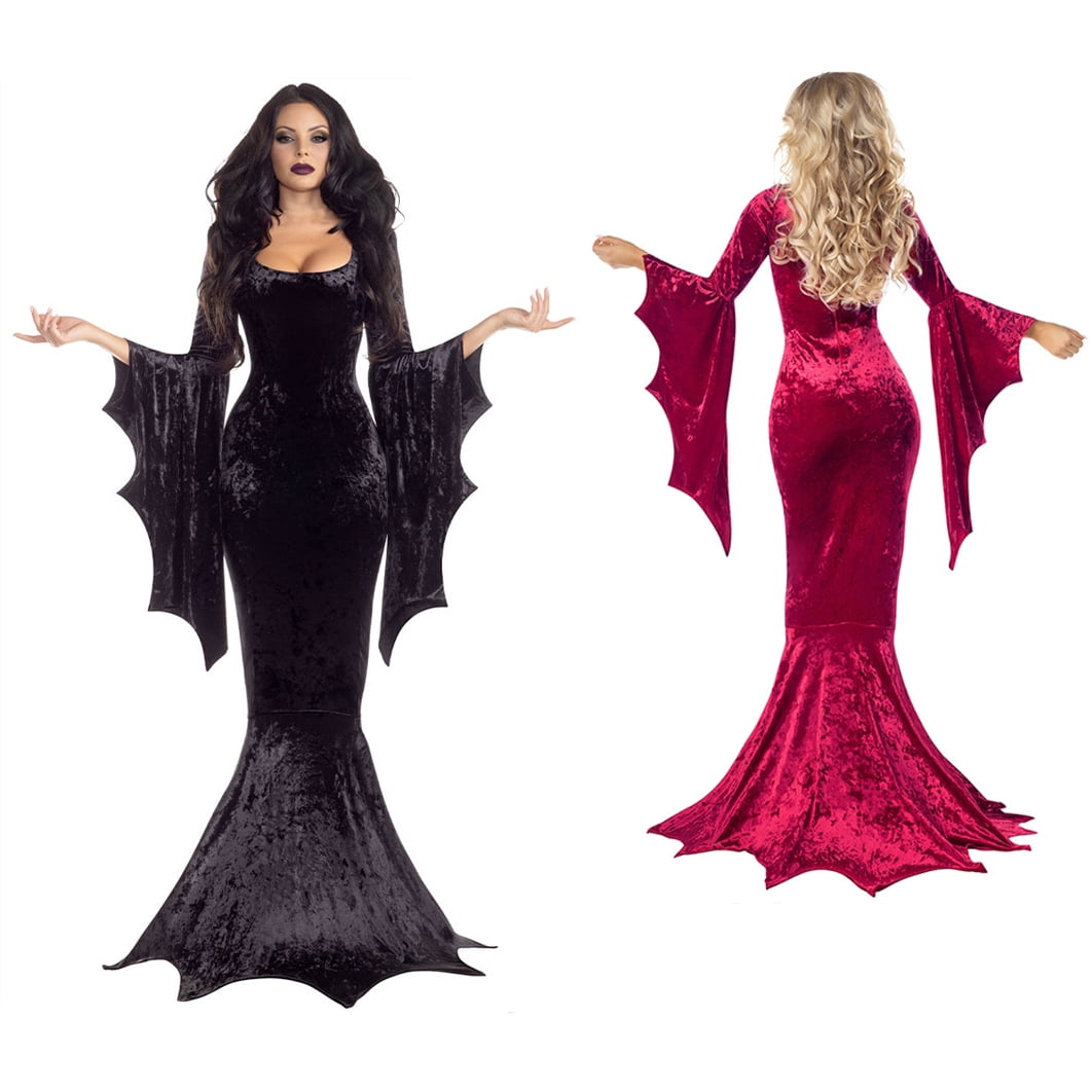Witch Cosplay, Witch Costume, Witch Outfit, Witch Roleplay, Witch Cos, Vampire Womens Halloween Costumes Long Sleeves Mortician Costume Wrap Gothic Witch Dress Witchy Dress, Deep Red S