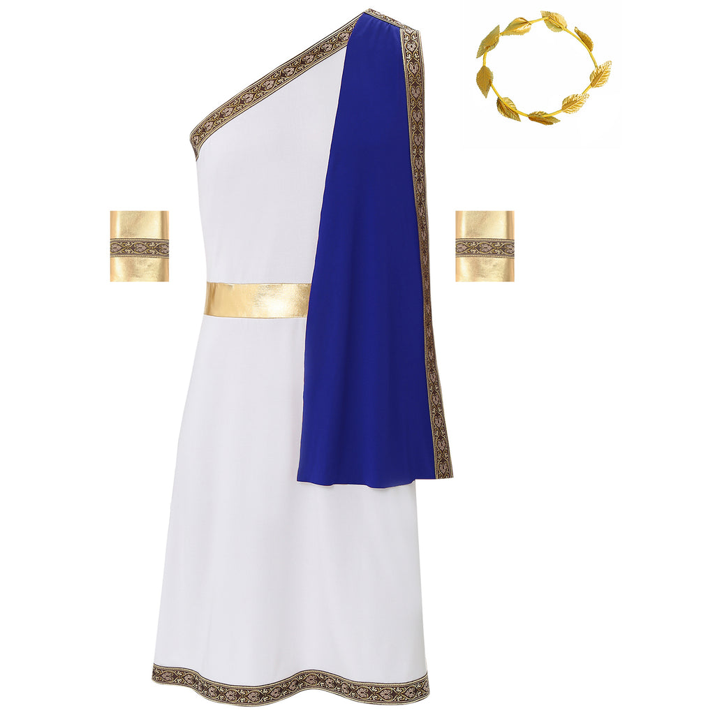 YiZYiF Mens Halloween Ancient Greek Cosplay Costume Roman Toga Caesar Party Fancy Dress Up Set Black S